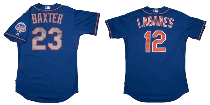 Lot of (2) New York Mets Game Used & Issued Blue Alternate Jerseys: Juan Lagares & Mike Baxter (MLB Authenticated, Mets COA)
